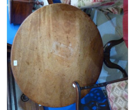 19thC elm tripod tilt top table on turned column