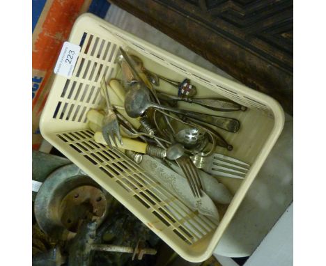 Selection of various cutlery, silver hallmarked glove stretchers, York soup enamel souvenir spoon etc