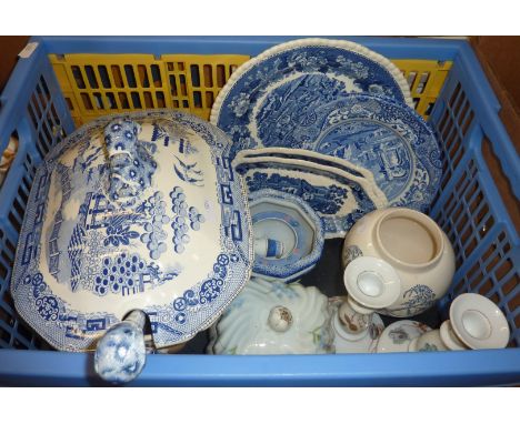 Large blue and white soup tureen and ladle, the Limoge candlesticks etc