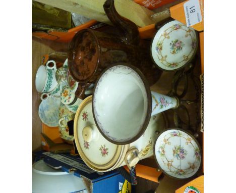 19thC ceramic and gilt metal epergne, Crown Devon biscuit barrel and various other assorted ceramics in 1 box