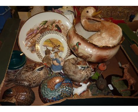 Marshall & Pearson plate, pheasant jardiniere, small Jack Russell ornament etc