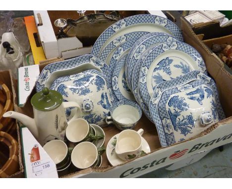 Retro coffee service, large selection of blue and white plates inc 2 tureens