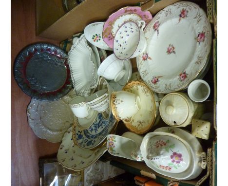 Largs Shelley bon bon dish and a good selection of 19thC and later ceramic plates, tea cups, saucers etc in 1 box