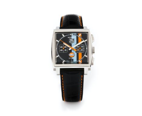 Monaco model, Gulf limited edition Nº1752/4000. Automatic mechanical movement with chronograph function and date at 18h. Stai