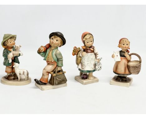 4 large West German M.J. Hummel Goebel Pottery figurines. Merry Wanderer 10x16cm. Weary Wanderer, 1949, 15cm. Shepherd’s Boy 