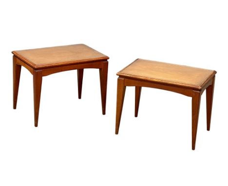 A pair of Mid Century teak lamp tables with glass tops, designed by Richard Hornby for Fyne Ladye Furniture. 52.5cm x 35.5cm 