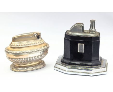 An Art Deco Ronson Touch Tip 'Octette' table top lighter circa, 1935 with another vintage Ronson Queen Anne lighter. 