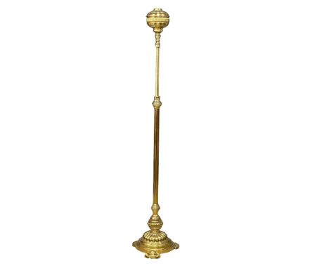 A large late Victorian brass floor lamp with reeded column by Hinks &amp; Son. 178cm 