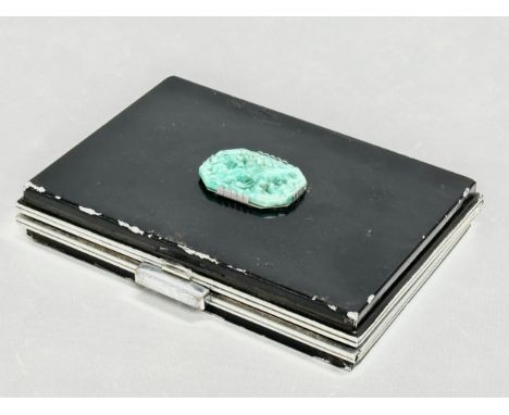 A rare 1930’s Art Deco enamel and jade compact case. 12.5x9cm 