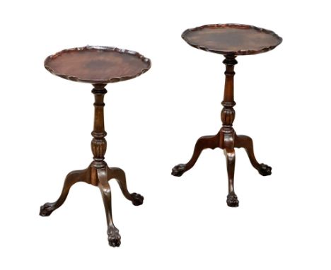 A pair of good quality Chippendale revival mahogany pedestal wine tables on carved paw feet. 32cm x 31cm x 49cm 