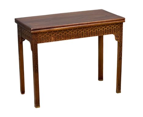 A 19th century Chinese Chippendale Revival mahogany turnover games table. Circa 1860-1880. 91.5x45.5x74cm 