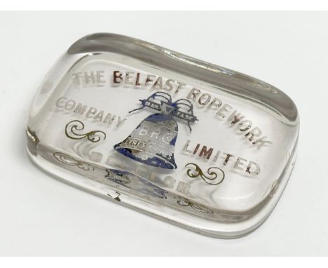 A vintage The Belfast Ropework Company Limited glass paperweight. Belfast 10x6.5cm 
