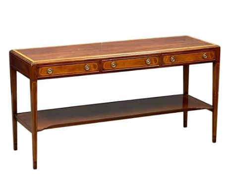 A large Sheraton Revival Inlaid console table with Birdseye maple cross banding, 137cm x 46cm x 71cm 