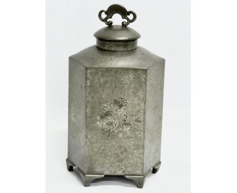 An early 20th century Danish pewter tea caddy by Just Andersen. Circa 1928. 16cm 