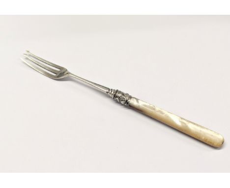 A 19th century silver fork with Mother of Pearl handle. Birmingham, 1873. 23.8g 