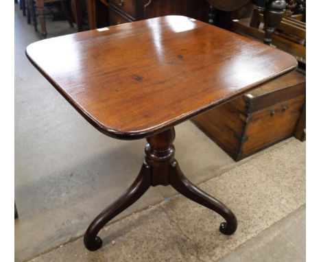 A Victorian mahogany rectangular tilt top tripod tea table 