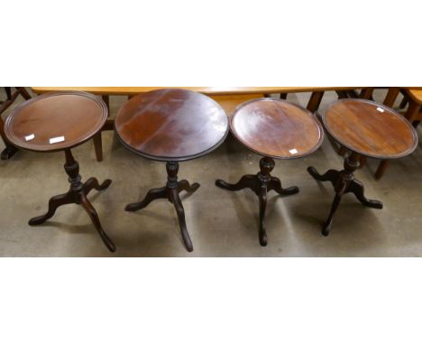 Four Regency style mahogany tripod wine tables 