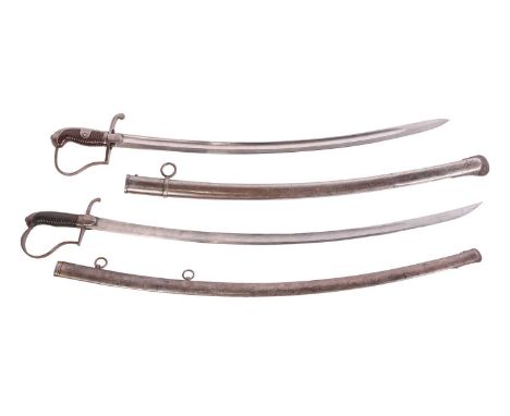 A 1796-type light trooper's sword and scabbard, 75 cm length of blade, and a German 1855-type officer's sword and scabbard, 8