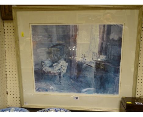 KEITH ANDREW coloured limited edition (254/850) print - interior scene with Victorian chair, signed (fading)