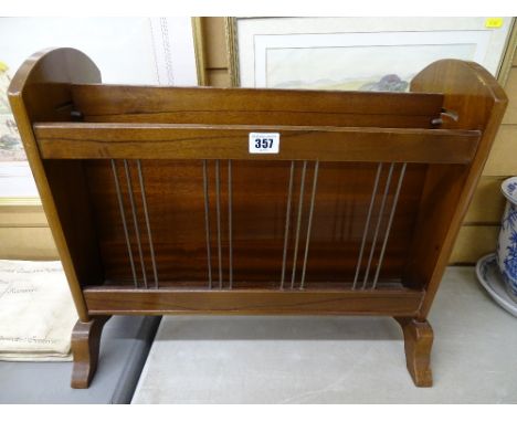 Vintage mahogany magazine rack with lion mask ring carry handles
