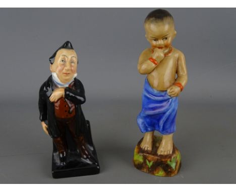 Royal Worcester figurine of a young boy titled 'Burmah' no. 3068 and one for Royal Doulton titled 'Pecksnift'