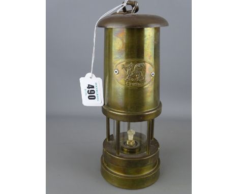 Reproduction brass miner's lamp marked 'Cymru'