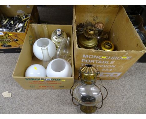 Quantity of vintage lamps, globular shades and funnels
