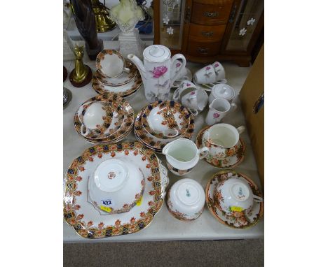 Vintage Stanley china part tea service, a quantity of Royal Doulton chinoiserie type teaware and a rose decorated part coffee