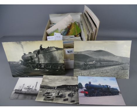 Good collection of post and top link photo cards, mainly steam and diesel engine locomotives with ships and miscellaneous