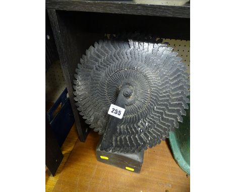 Vintage Welsh Folk Art metal fan ornament mounted in a slate block