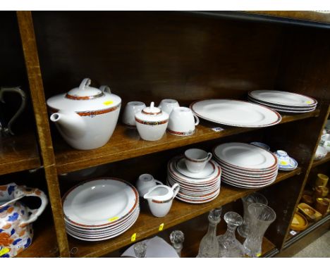 Stylish Italian part tea and dinner service with two Chinese blue and white cups and saucers