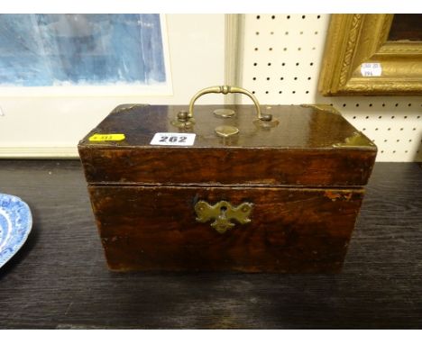 Antique walnut lidded caddy with brass mounts