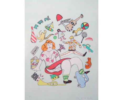 Niki de Saint Phalle - Naughty, 74 cm x 55.5 cm. Lithograph. Pattern here with green background. Inscribed "H.C" lower left, 