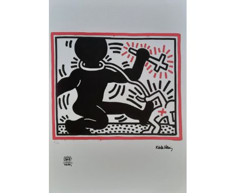 Keith Haring (in the style of) - Born Free - Offset lithograph on wove paper Printed signature, dry stamp of the Foundation L