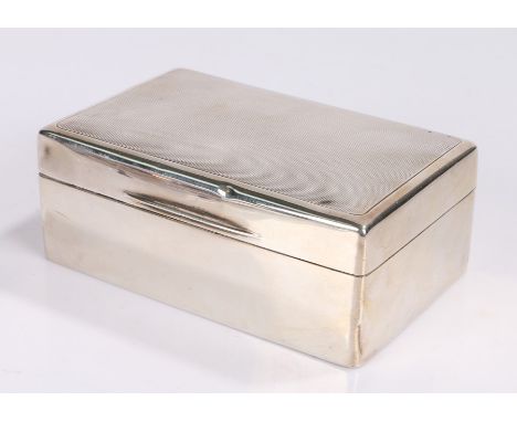 George V silver cigarette box, Birmingham 1924, maker Mappin &amp; Webb, with engine turned exterior, 14cm wide