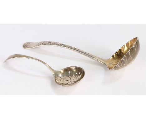 George III silver ladle with later embossed berry decoration to the bowl, George V silver sifter spoon, Birmingham 1923, make