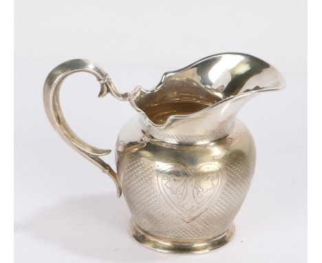 Continental silver milk jug, with loop handle and engine turned body, feint marks to underside of rim, 2.3oz