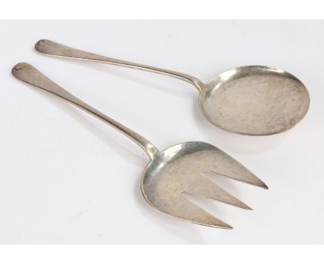 Pair of George V silver cake servers, Sheffield 1928, maker Walker &amp; Hall, consisting of three tined fork and slice with 