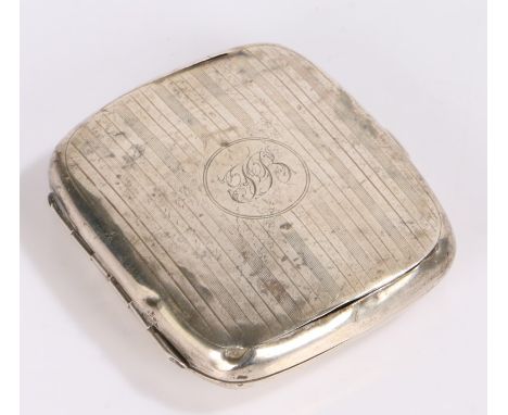 George V silver cigarette case, Birmingham 1914, maker S&nbsp;Blanckensee &amp; Son Ltd. the engine turned exterior with circ