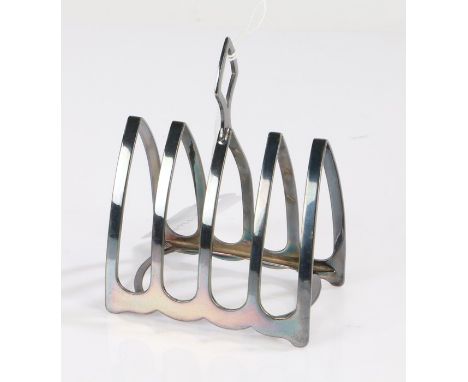 Edward VII silver four division toast rack, Sheffield 1909, maker Harrison Brothers &amp; Howson (George Howson), with gothic