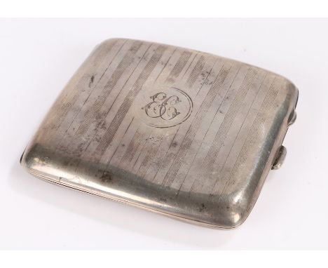 George V silver cigarette case, Birmingham 1918, maker Joseph Gloster Ltd. the engine turned exterior with circular cartouche