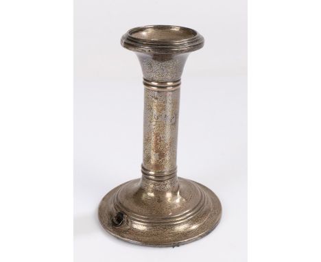White metal reading lamp in the form of a candlestick, with reeded sconce, stem and loaded foot, 15.5cm high