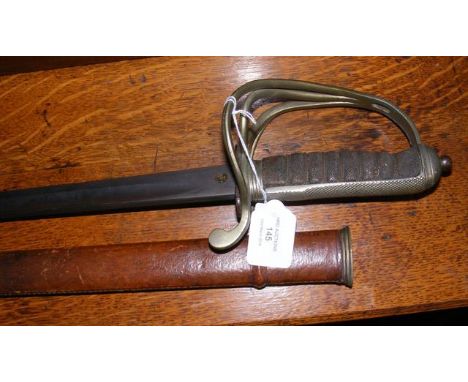 A Royal Artillery dress sword with leather clad scabbard 