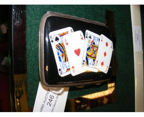 Silver and enamel cigarette case with playing cards to the hinged lid CONDITION REPORTfew scratches as per images