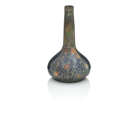 A PILKINGTONS LANCASTRIAN LUSTRE BOTTLE VASEBy W S MycockPainted with scrolling lotus on a dark blue ground, painted and impr
