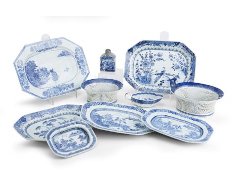 A COLLECTION OF CHINESE EXPORT BLUE AND WHITE PORCELAIN18th century Including five octagonal meat dishes, a graduated pair of