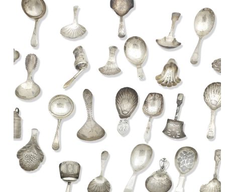 A COLLECTION OF TWENTY-FOUR GEORGE III AND LATER CADDY SPOONSIncluding an example by Georg Jensen.For further information on 