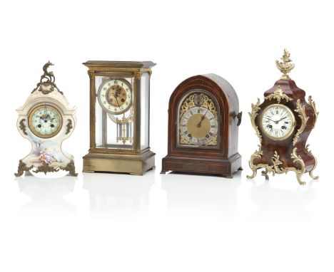 AN EDWARDIAN LANCET-SHAPED MAHOGANY MANTLE CLOCKRetailed by Barrie &amp; Son., Edinburgh, The brass dial with silvered Roman 