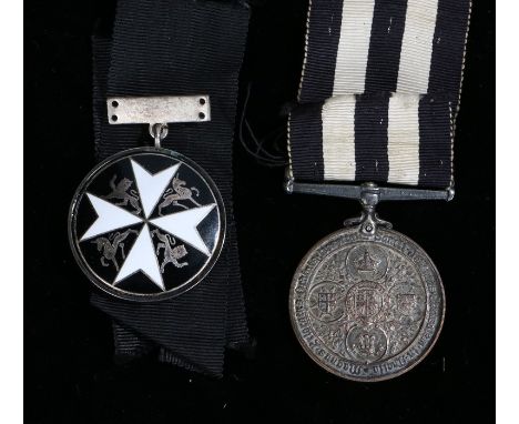 Order of St John Serving Brother breast badge together with Service Medal of the Order of St John, (2) 