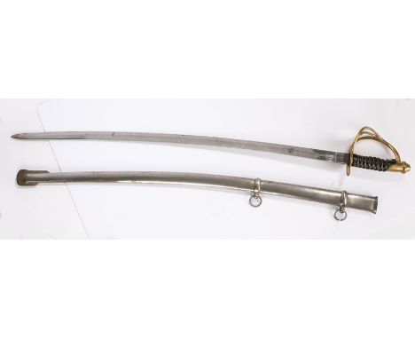 Copy of the U.S. Model 1860 Light Cavalry Sabre, the sword has a brass hilt with a leather grip bound with twisted wire, curv